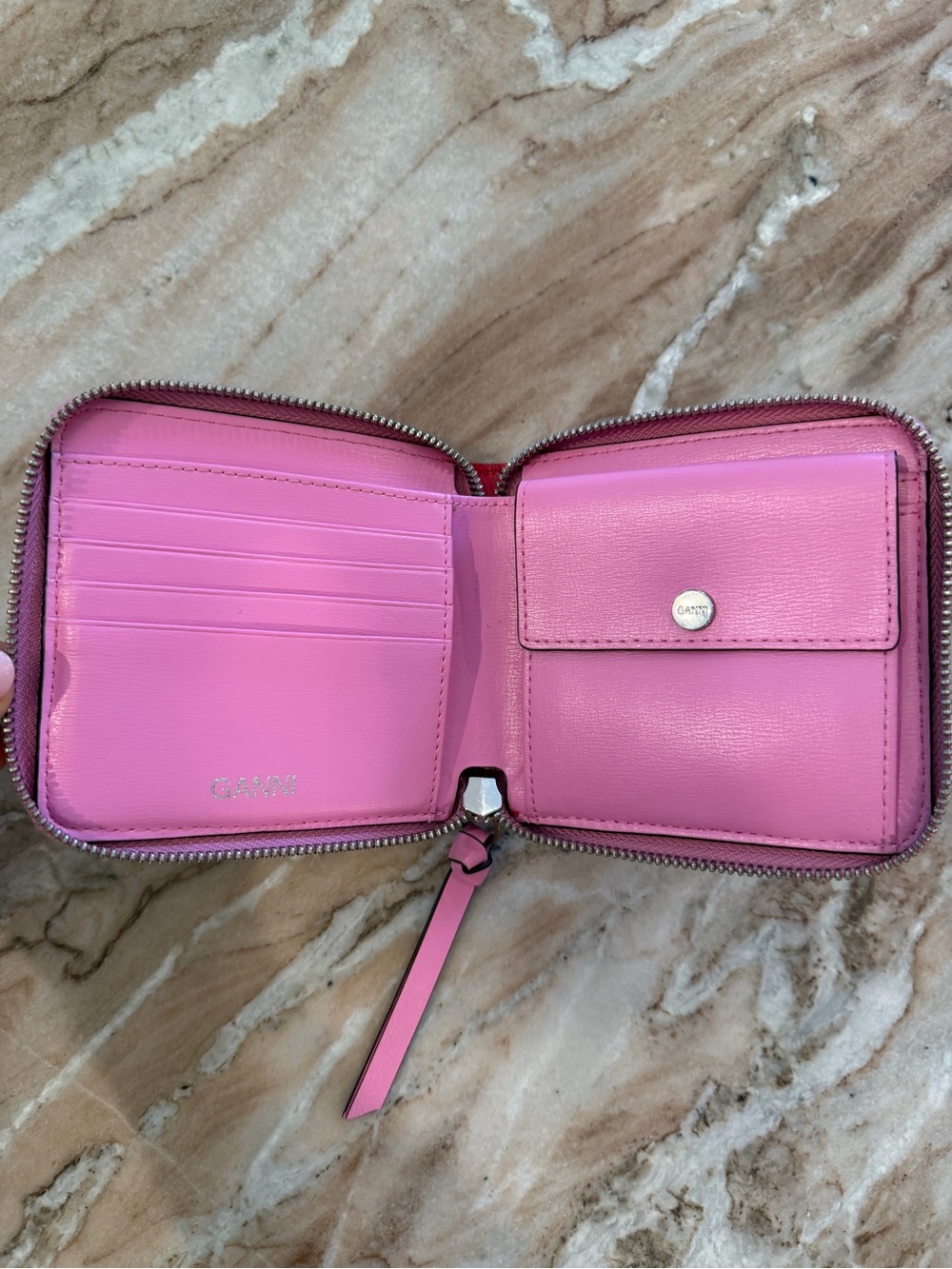 GANNI Red & Pink Zip Around Wallet - Picture 11 of 15